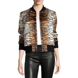 A.L.C. Black And Brown Silk Lloyd Tiger Animal Print Varsity Jacket Size 6